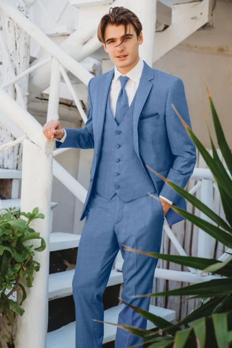 C266 - Cornflower Blue Wedding Suit - Image 3